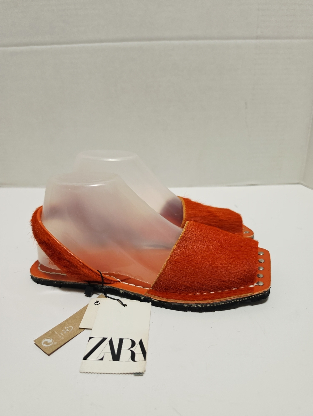 Zara Orange Leather Sandals NWT Size 6